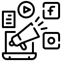 Digital advertising icon with megaphone and social media symbols